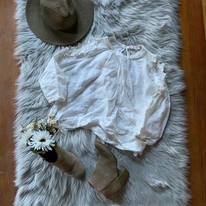 Anthropologie Linen Cold Shoulder Blouse